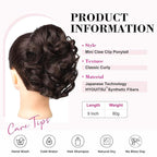 REECHO 9" Short Ponytail Extension, Classic Loose Curly Wavy Claw Clip Pony tails Hair Extensions HP001 Hairpieces for Women (Dark Brown)