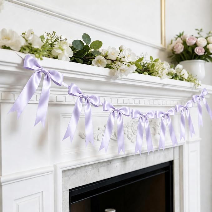 2 Strings Purple Bow Garland Banner Decorations - Image 3