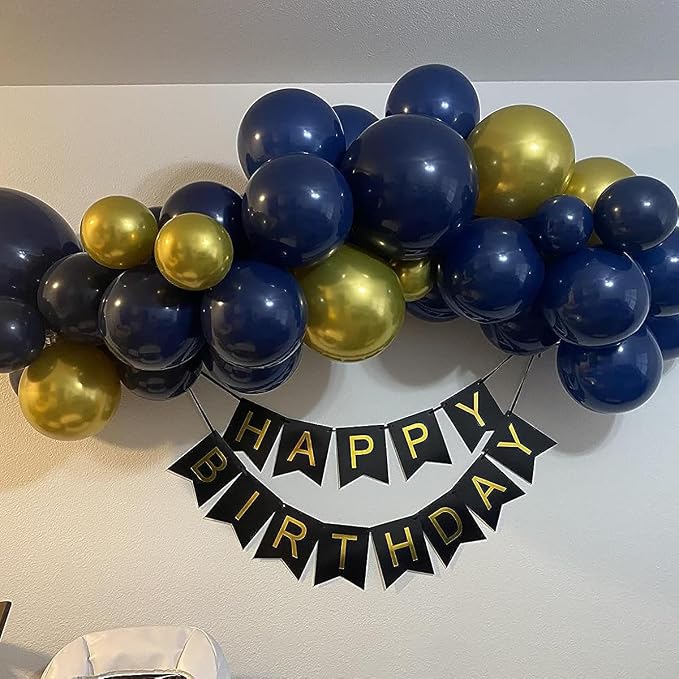 Pre-Strung Black and Gold Happy Birthday Banner Sign - Image 7