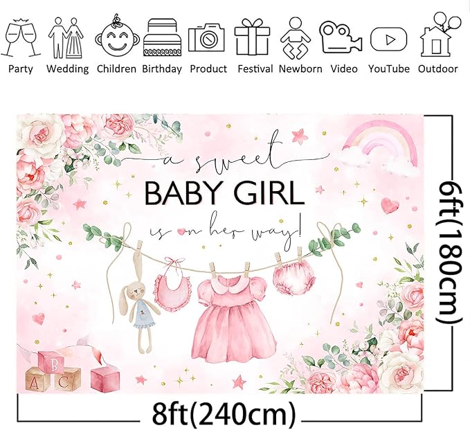 Mocsicka Sweet Baby Girl Princess Pink Greenery Party Decoration - Image 2