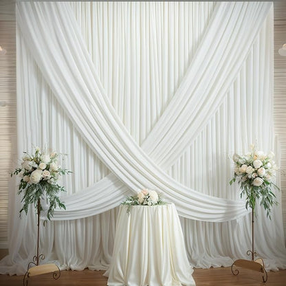 30×14ft Wrinkle Free Ivory Backdrop Curtain, Soft Silky Easy to Drape Cream - Image 3