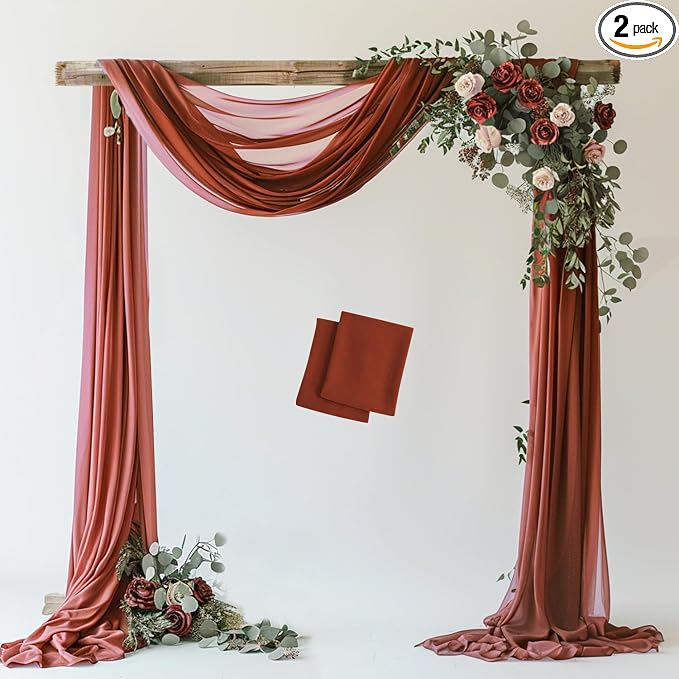 Wedding Arch Draping Fabric Backdrop Drapes 2 Panels, Terracotta | 28.7"x20FT by Wokceer