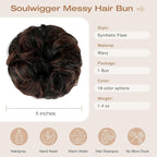 Messy Bun Hair Piece Wavy Curly Scrunchies Fluffy Donut Thick Updo Elegant Chignon Hairpieces for Women Girls, Natural Black Mix Dark Auburn 1.4oz