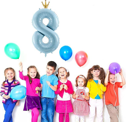 Number 8 Foil Balloon with Crown, 40-Inch Light Blue | Light blue number 8 foil - Image 3