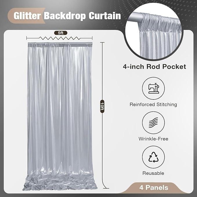 20x10FT Silver Sequin Backdrop Curtain - Image 6