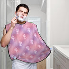 Beard Shaving Cape with Suction Cups, Pink Glitter Pattern Shave Bib, Non-Stick Waterproof Hair Catcher, Grooming Bib for Men Husband