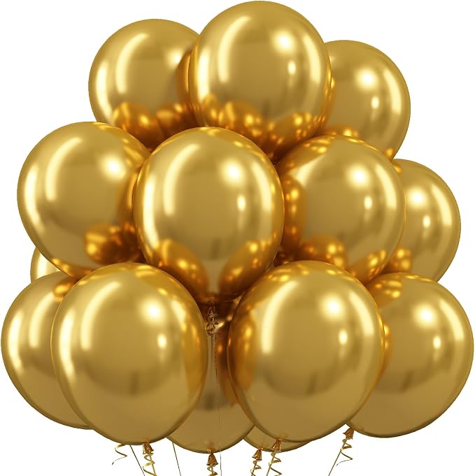 Gold Balloons 50Pack 12 Inch Metallic Chrome Gold Latex Party Balloons by Togvu