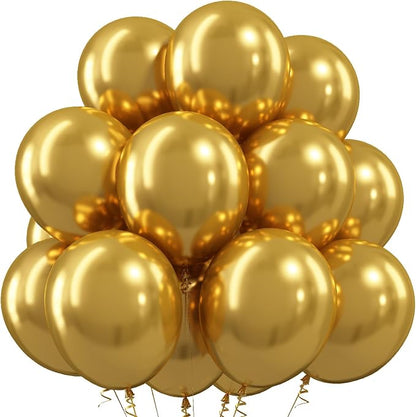 Gold Balloons 50Pack 12 Inch Metallic Chrome Gold Latex Party Balloons by Togvu