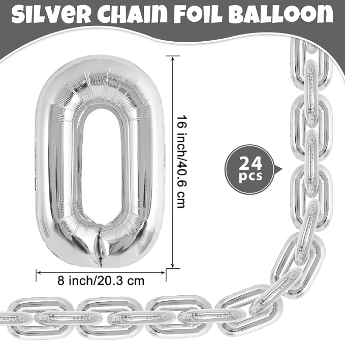 24 Pcs Silver Chain Balloons, Giant Chain Balloons Garland, 16 inch Foil Chain - Image 2