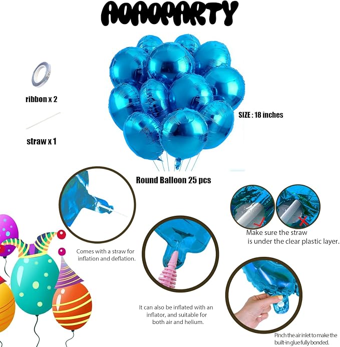 25Pcs Blue Round Shaped Foil Balloons 18 Inch Mylar Balloon | Helium - Image 6