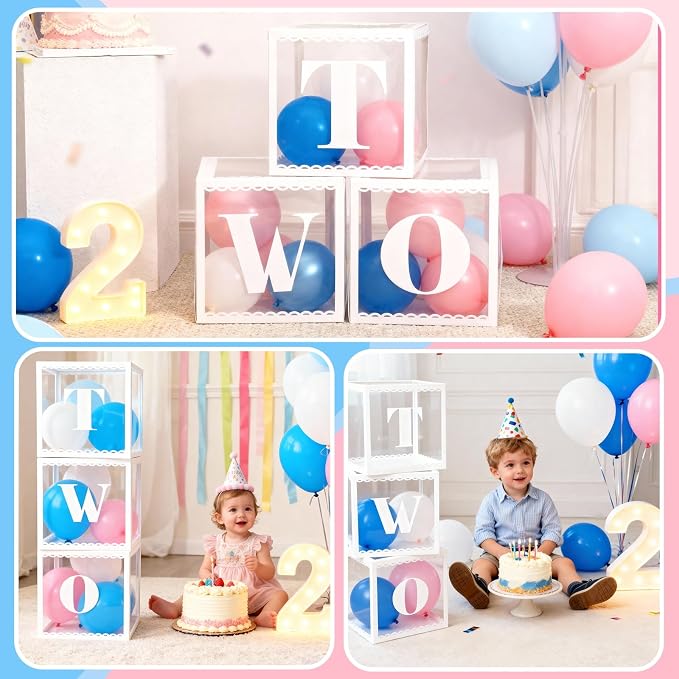 Two Birthday Decorations For Boy Girl, Baby Clear Blocks Party Decor - Image 7