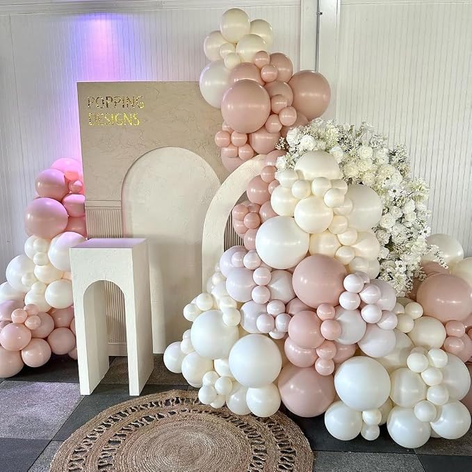 Pastel Pink and White Balloons, 12 Inch 35PCS Light Baby Pink Beige Cream White - Image 5