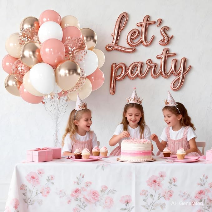 Retro Blush Pink Balloons, Light Pink White Beige Gold Confetti, Party | 50 Pcs - Image 5