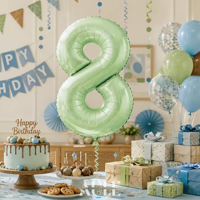 AULE 40 Inch Sage Green 8 Balloon Numbers Foil 0-9 Birthday Big Numbers | - Image 2