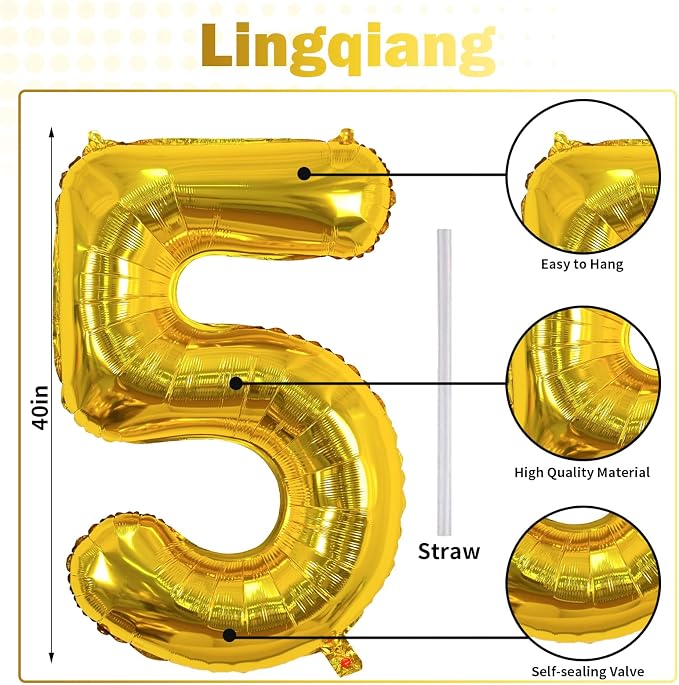 Gold Number 50 Birthday Balloons, 40 Inch Large Mylar Foil Number 5 and 0 - Image 2