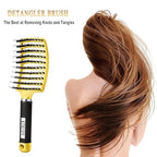 KTKUDY Detangling Brush Getting Knots Out without Pain - Boar Bristles HairBrush Make Hair Shiny & Healthier Vented Detangler Brush for Women Men Kids Wet and Dry Hair (Yellow & Green)