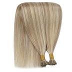 YoungSee I Tip Extensions Highlight Golden Blonde and Blonde Itip Human Hair Extensions Blond Itip Hair Extension Real Human Hair 16 Inch Keratin Tip Hair Extension Easy to Wear 80s 50g for Girls