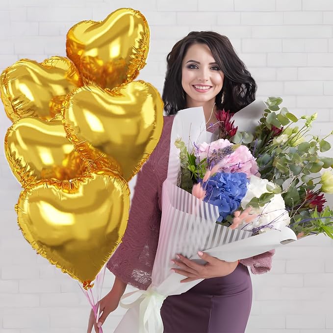 Gold Heart Balloons, 18inch Bright Gold Heart Shaped Foil Balloons 12Pcs Helium - Image 6