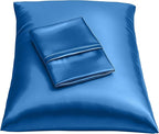 BLISSFORD Royal Blue Satin Pillowcase with Zipper, for Hair and Skin Care, Feels Soft and Cool Like a Silk Pillowcase, Satin Pillow Cases 2 Pack, Slik Pillow Cover, Queen Size - Set of 2