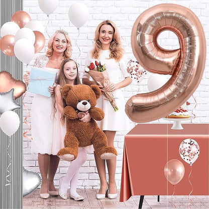 TONIFUL 40 Inch Rose Gold Large Numbers Balloons 0-9, Number 9 Digital 9 Helium - Image 3