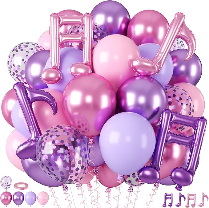 Pink and Purple Balloons, Music Note Balloon Foil, 12 Inch Metallic Pastel by BIAPIAN