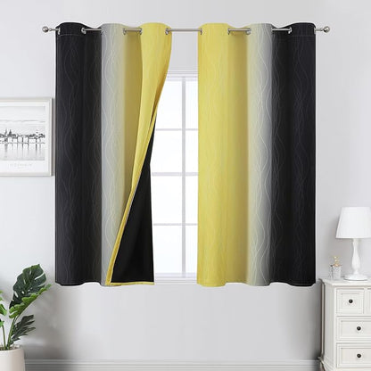 Black and Yellow Blackout Curtains 45 Inch Length, Full Light Blocking Gradient by ESTELARTEXTILER