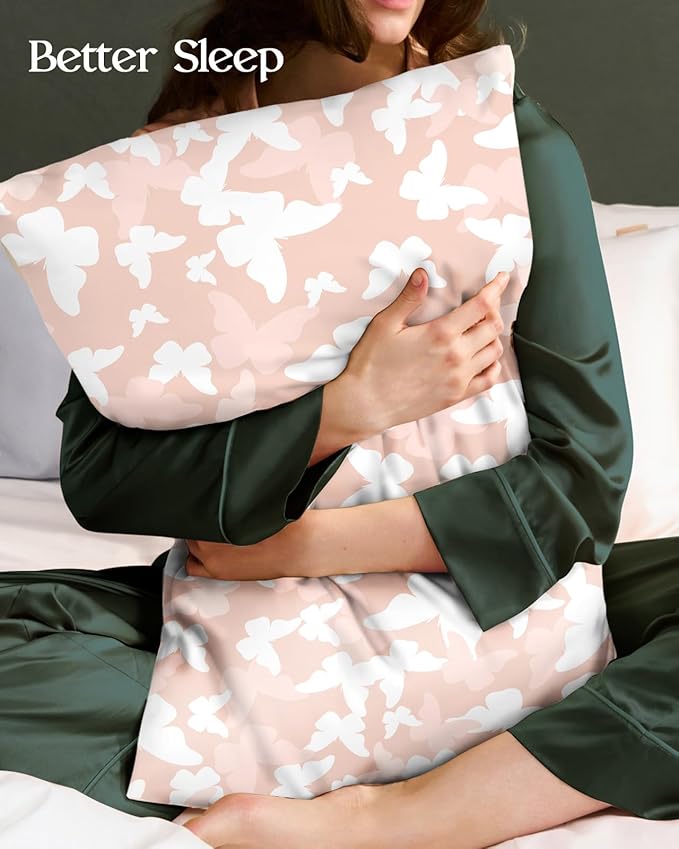 2 Pack Mulberry Silk Pillowcase for Hair and Skin - Queen Size 20 x 30 Inches with Hidden Zipper PK Butterfly 19 Momme Soft Sleeping Silk Pillow Case for Women, Moms