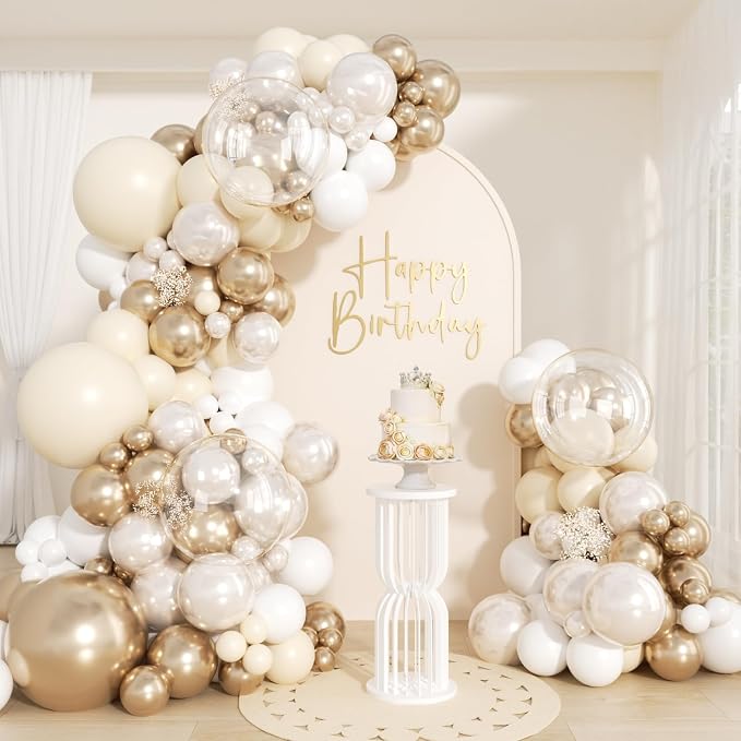 129pcs White and Gold Balloon Arch Kit Metallic Gold Balloons | Baby Shower by Unknown