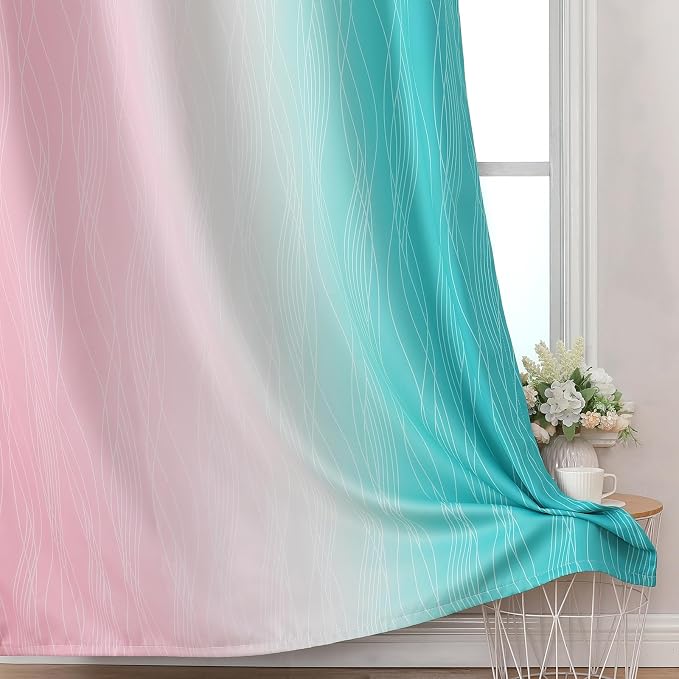 Pink and Teal Blackout Curtains 54 Inch Length, Full Light Blocking Gradient - Image 6