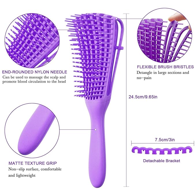 2 Pieces Detangling Brush for Afro America/African Hair Textured 3a to 4c Kinky Wavy/Curly/Coily/Wet/Dry/Oil/Thick/Long Hair, Knots Detangler Easy to Clean (Green, Purple)