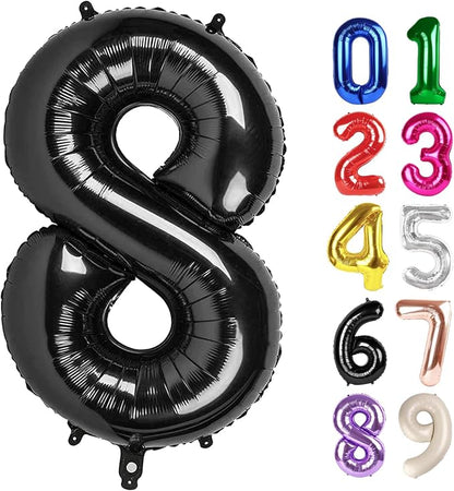 8 Balloon - Black Birthday Number Balloons, 40 Inch Decorations Men Women | by ALPHADELTAPI
