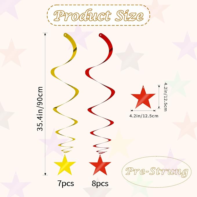 BEISHIDA Red Gold Star Hanging Swirl Ceiling Hanging Decorations - Image 2
