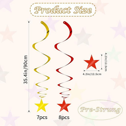 BEISHIDA Red Gold Star Hanging Swirl Ceiling Hanging Decorations - Image 2