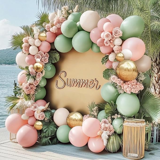 Dusty Green Pink Balloon Arch Double Stuffed Pastel Baby Pink Light Green White - Image 7