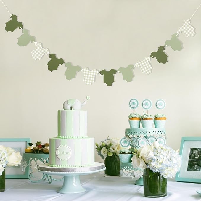 Saga Green Bodysuit Banner, Baby Shower Decoration | Girl Boy Baby Shower Decor - Image 6