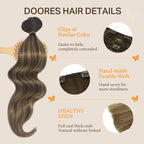 DOORES Hair Extensions Clip in Human Hair, Balayage Chocolate Brown to Caramel Blonde 150g 9pcs 16 Inch, Remy Human Hair Extensions Clip in Hair Extensions Real Human Hair Straight Thick Extensions
