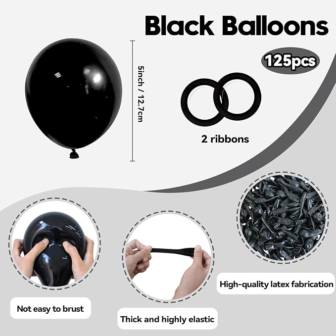 125pcs Black Balloons 5 Inch Small Balloons - Image 2