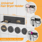 Hair Dryer Holder Wall Mounted with 4-Adsorption, Self Adhesive Blow Dryer Holder for Power Plug, Diffuser and Nozzles Accessories Organizer, Matte Black
