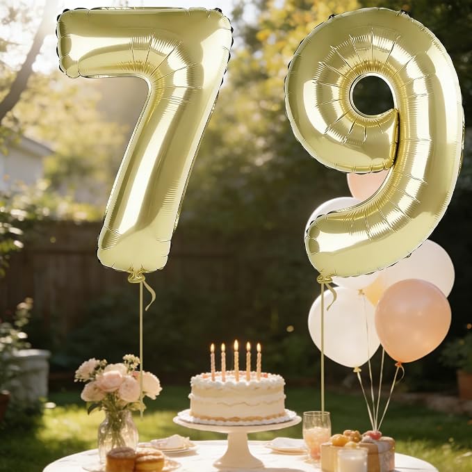 40 Inch Number 79 Balloons for 79th Birthday Party Decorations, 0-100 Champagne - Image 3