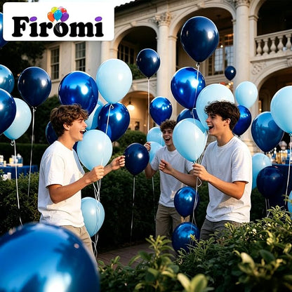 Firomi Metallic Chrome Blue Balloons Set 12-inch 70 pack | Blue Latex Balloon - Image 4