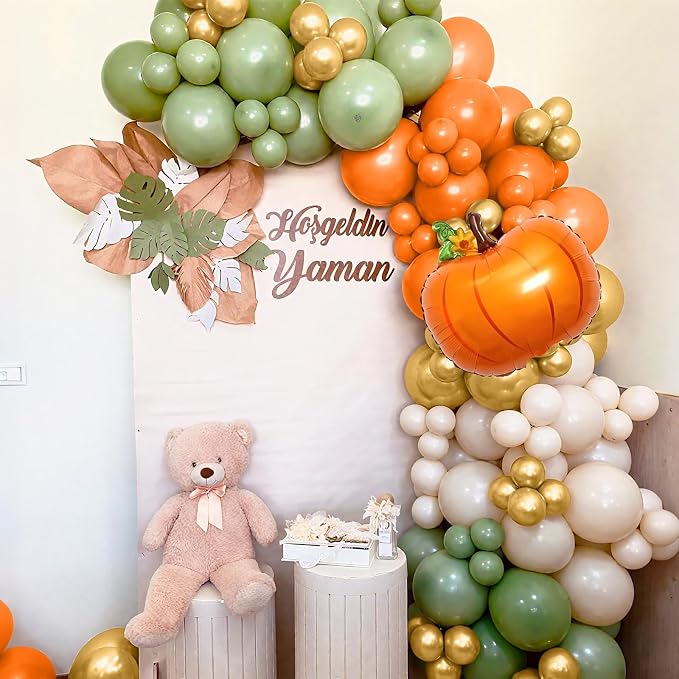Fall Balloons Garland Arch Kit, Burnt Orange Pumpkin Foil Balloons - Image 3