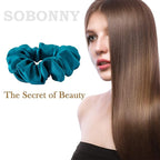 MulberrySilk Scrunchies for Women Hair Ties for Sleep and Night Hair Sleep, Women Grils Silk Hair Ties 3 Pack（Black,Taupe,Peacock blue）