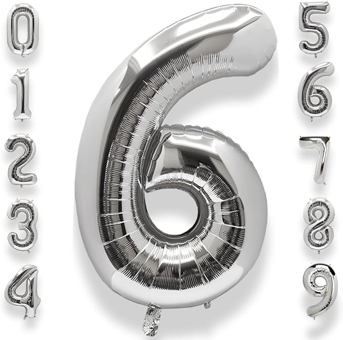 AULE 40 Inch Silver 6 Balloon Number Foil 0-9 Birthday Big Numbers | Birthday by AULE