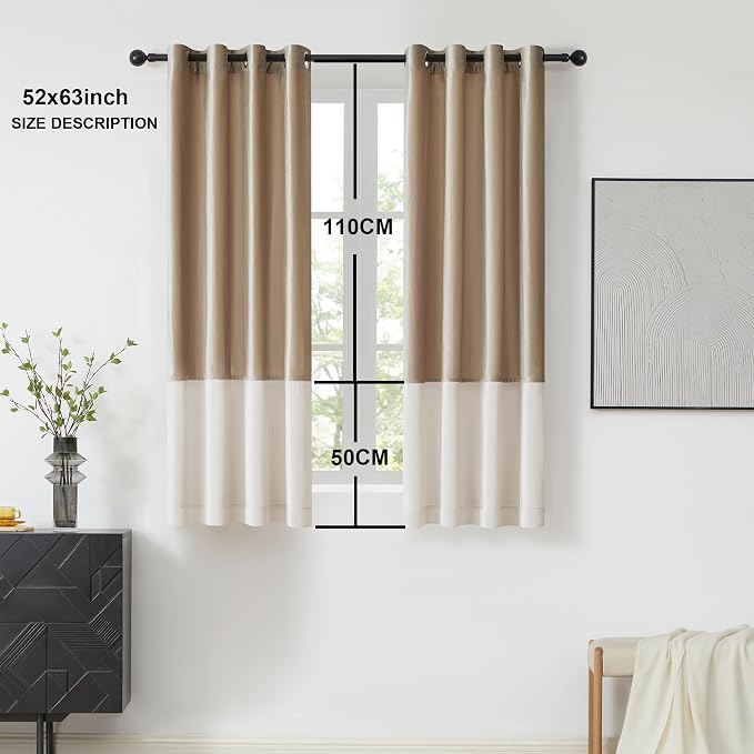 BULBUL Luxury Color Block Velvet Curtains 63 inch- Cream Ivory Champagne | - Image 6