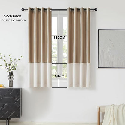 BULBUL Luxury Color Block Velvet Curtains 63 inch- Cream Ivory Champagne | - Image 6
