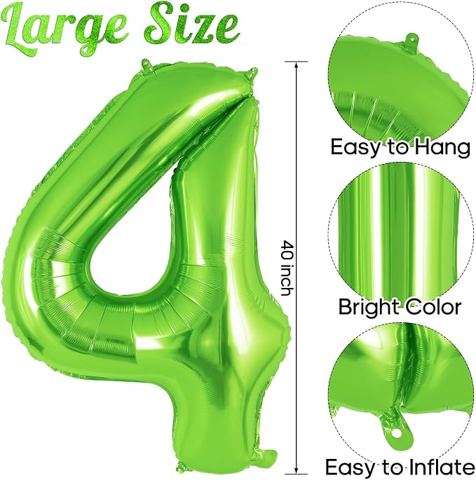 Green Number 4 Balloon 40 Inch, Big Large Foil Helium Number Balloons, Jumbo - Image 3
