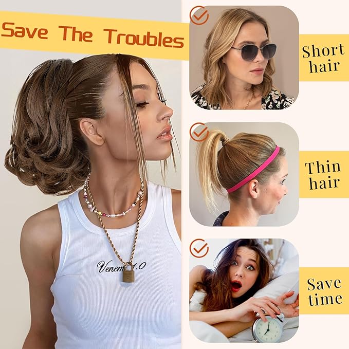 KooKaStyle Ponytail Extension, 10" Short Claw Clip in Pony Tails Hair Extensions Curly Wavy Synthetic Drawstring Hairpieces for Women(Mocha Brown)