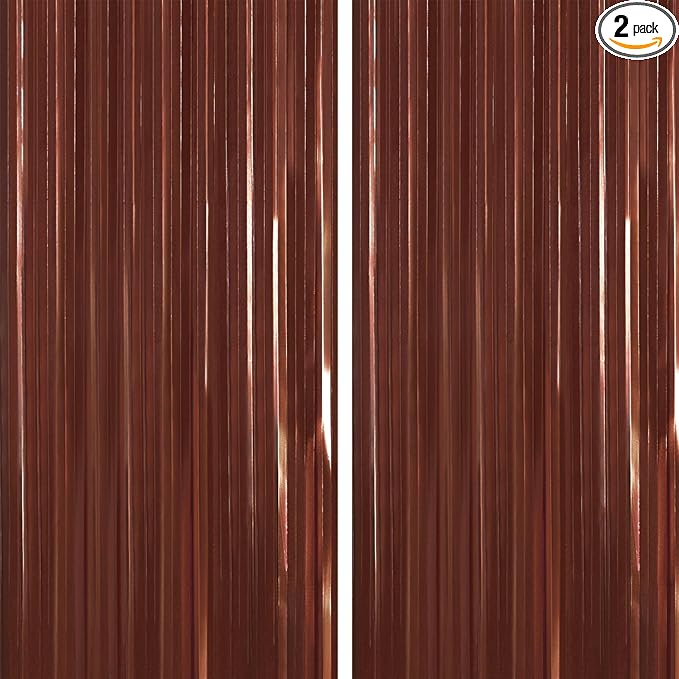PartyWoo Metallic Brown Foil Fringe Tinsel Streamers 2pcs 6.6FT Backdrop | by PartyWoo