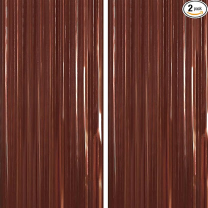 PartyWoo Metallic Brown Foil Fringe Tinsel Streamers 2pcs 6.6FT Backdrop | by PartyWoo