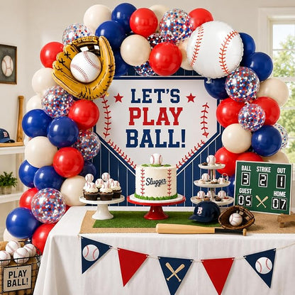 Baseball Balloons, 12 Inch Navy Blue Red Balloons, Nude Red Blue Confetti Latex - Image 5